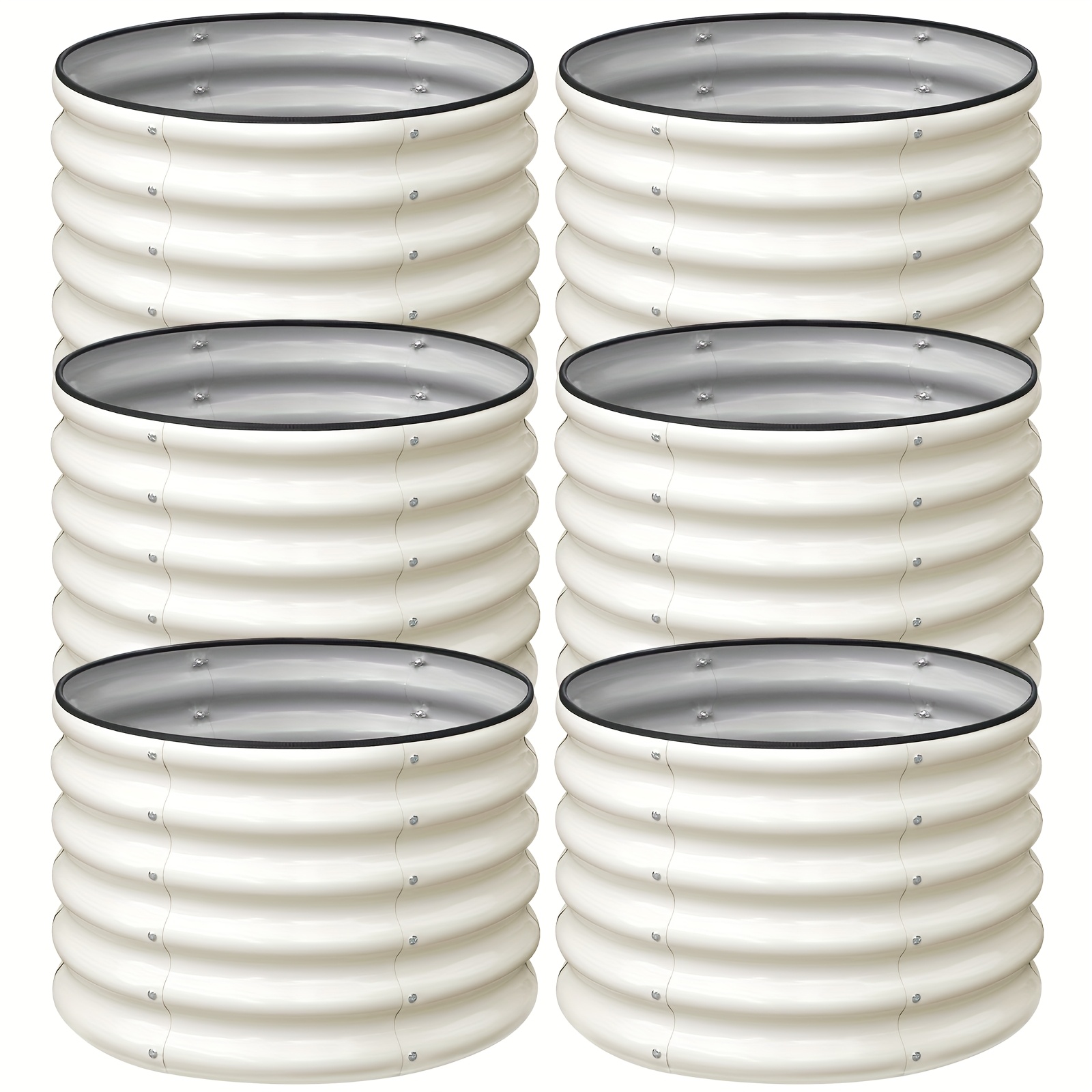 TEMU 6pcs 2*2*1.5ft Galvanized Metal Garden Beds | Powder Coated, Rust Resistant, Round Shape With Rubber Protection Strips For Strength And