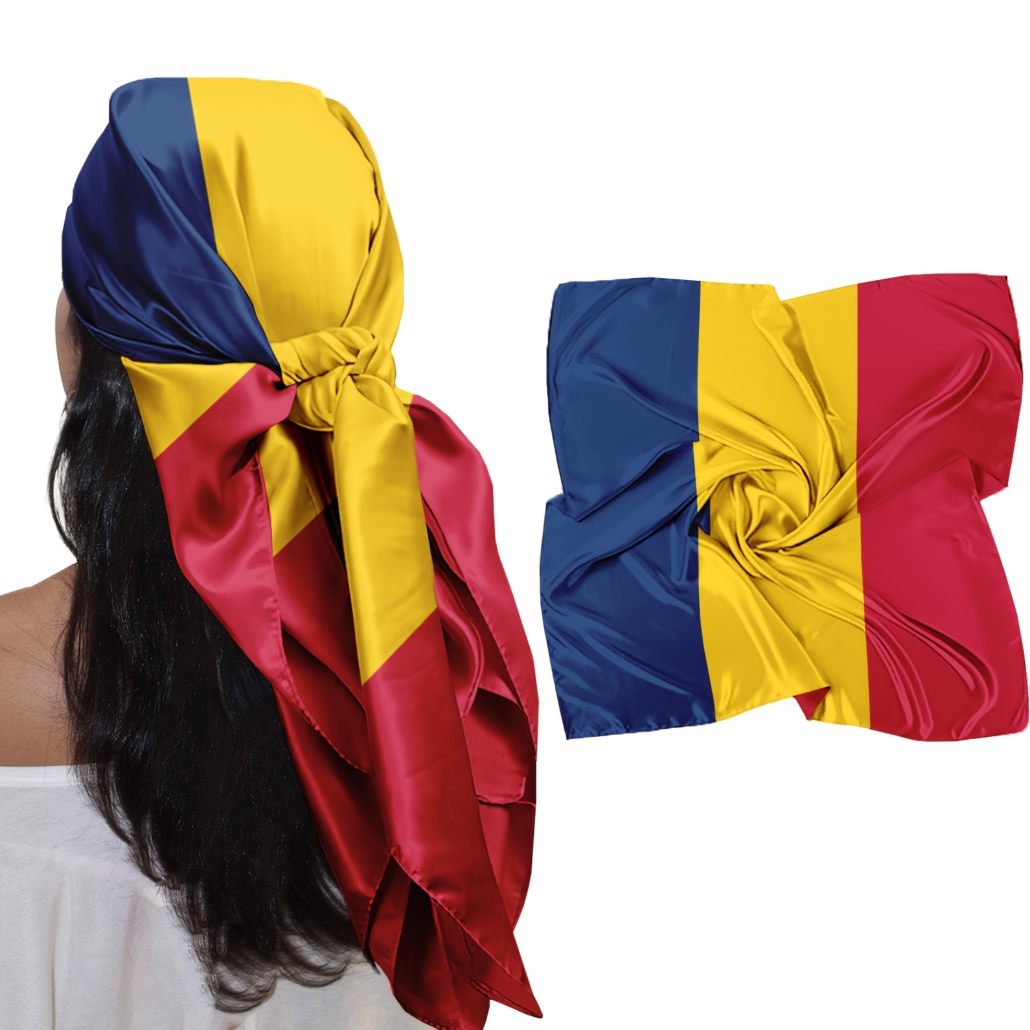 TEMU 1pc Headscarf, Romanian Flag Tricolor Vertical Stripes Printed Square Scarf, Casual Outdoor Headscarf, Lightweight Breathable Sunshade Shawl,