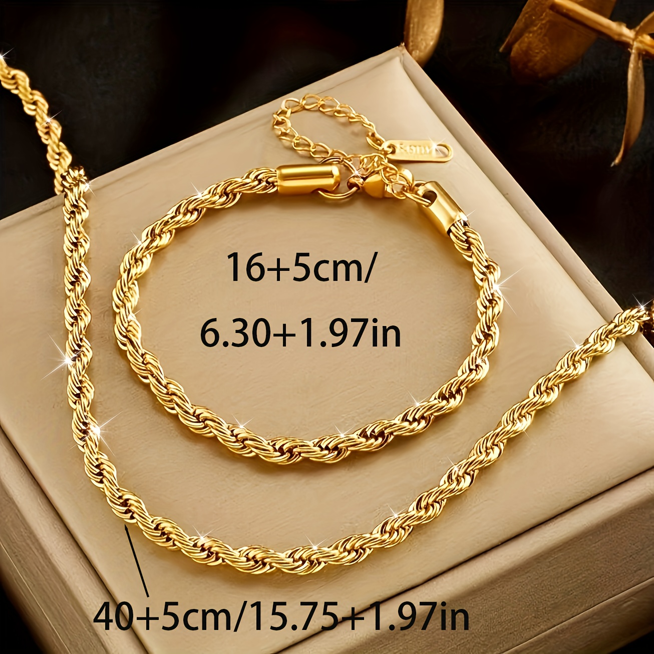 TEMU Men' Steel Gold Plated Necklace & Bracelet Set, Style, Day Gift, Matching Couple Jewelry