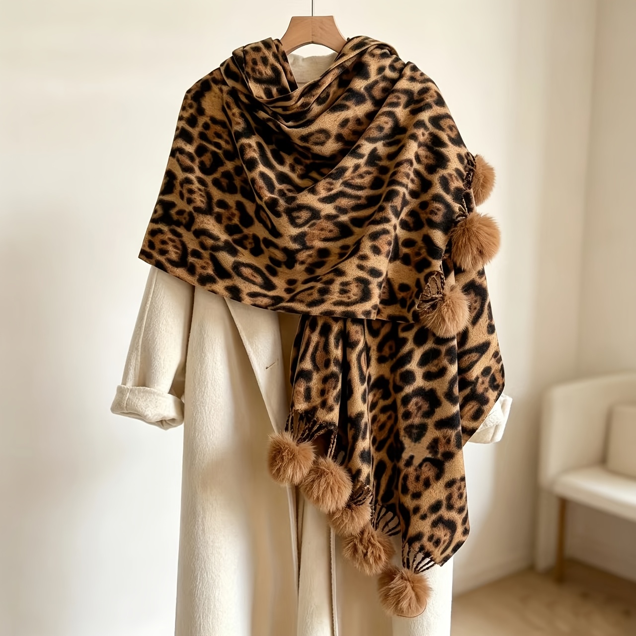 TEMU Châle écharpe d'appoint pour femme à imprimé léopard vintage - Convient pour tenues décontractées et tenues, châle pliable chaud et élégant pour