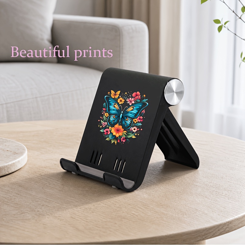 TEMU 1pc Blue Floral Foldable Desk Cell Phone Stand, Adjustable Desktop Phone Holder Compatible With For Iphone, Ipad,