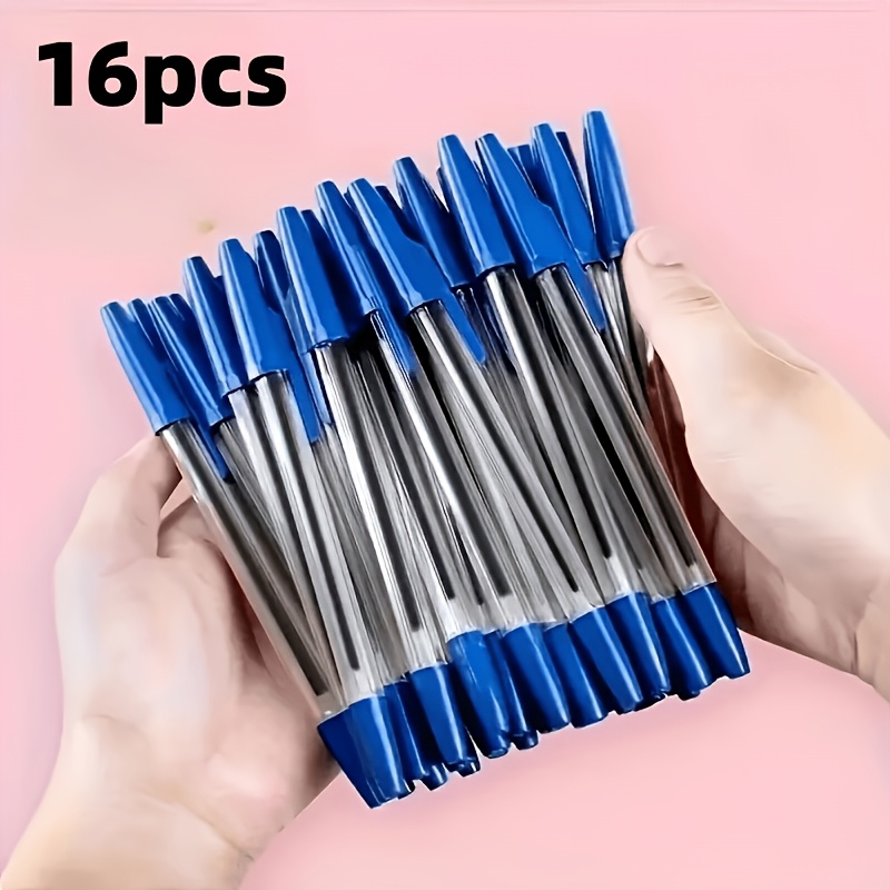 TEMU 16-pack Quick-dry Ballpoint Pens - Polypropylene Fiber With Detachable , Medium Point For Smooth Writing, Suitable For Office And School Use,