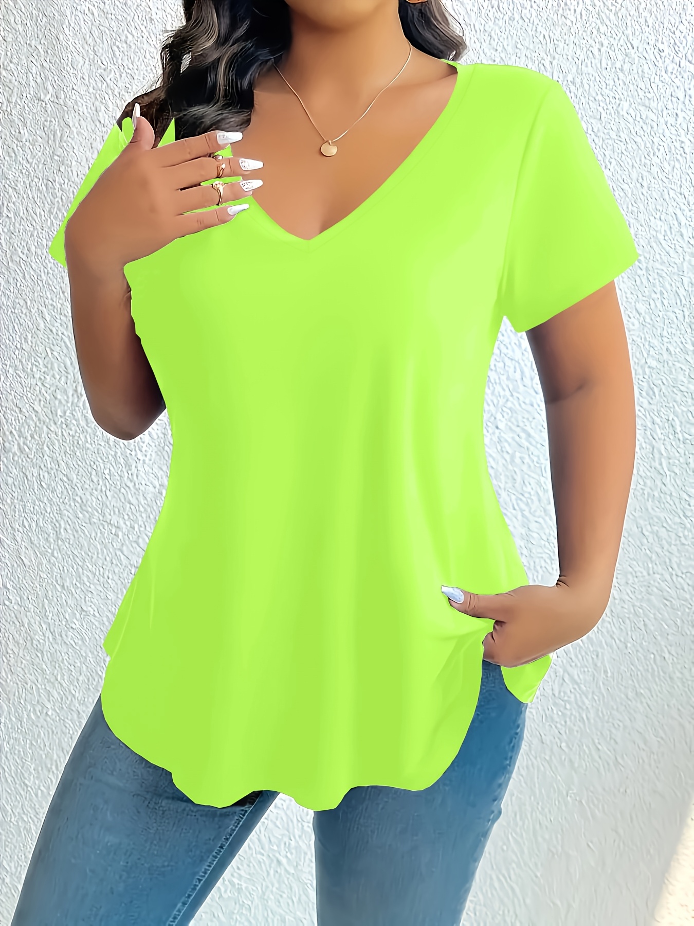plus size plus size plus size women v neck solid geometric pattern t shirt