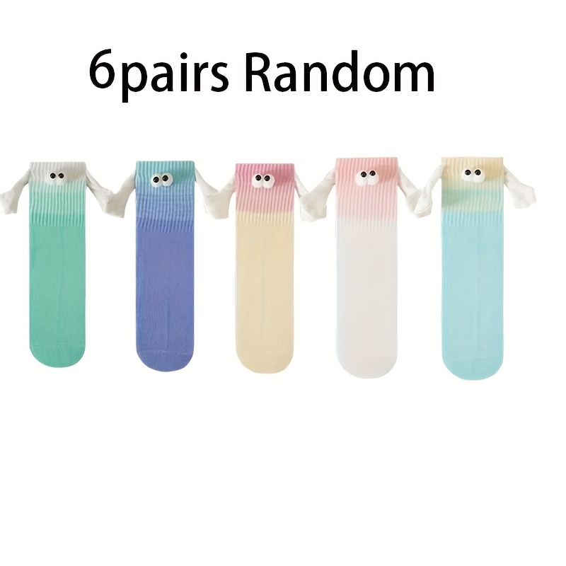 Image of 1/4/6-pair Random Assortment Of Fashionable Unisex Hand-in-hand Eye Socks, Suitable For /lovers, Perfect As Valentine's Day Gift Socks
