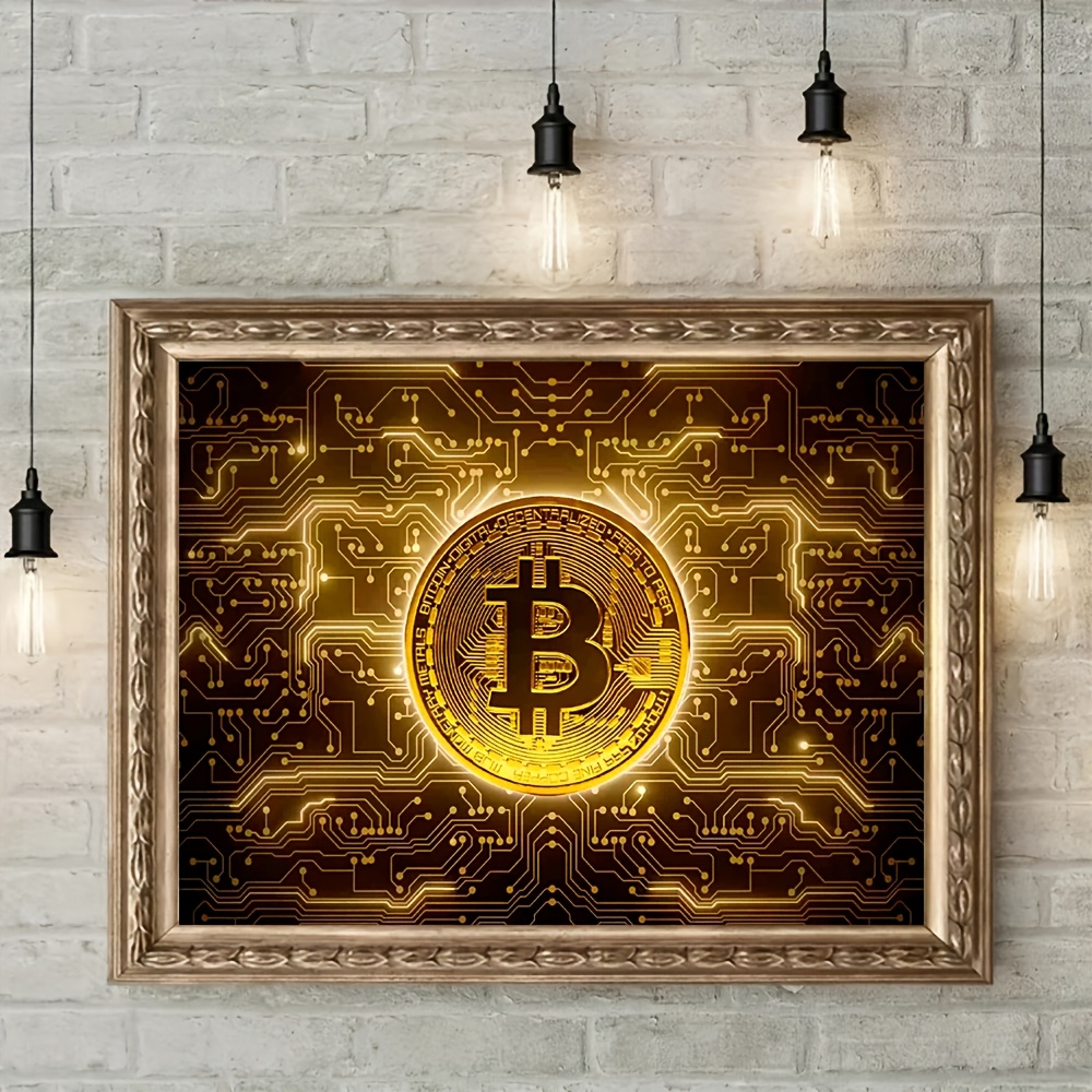 1개 영감을 주는 비트코인 캔버스 아트 프린트 추상적인 골드 암호화폐 벽 장식 액자 없는 포스터 거실 및 침 - Temu  Republic of Korea