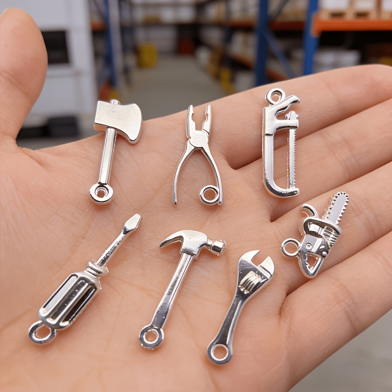 TEMU 7pcs Mini Metal Repair Tool Set - 1:12 Scale Miniature Axe, Scissors, Hammer, And Wrench Fine Models, Suitable For Dollhouse Decoration