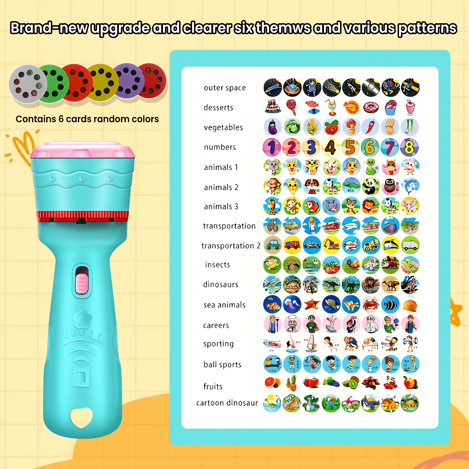 Educational Projection Toy with 6 Cards Featuring 48 Patterns