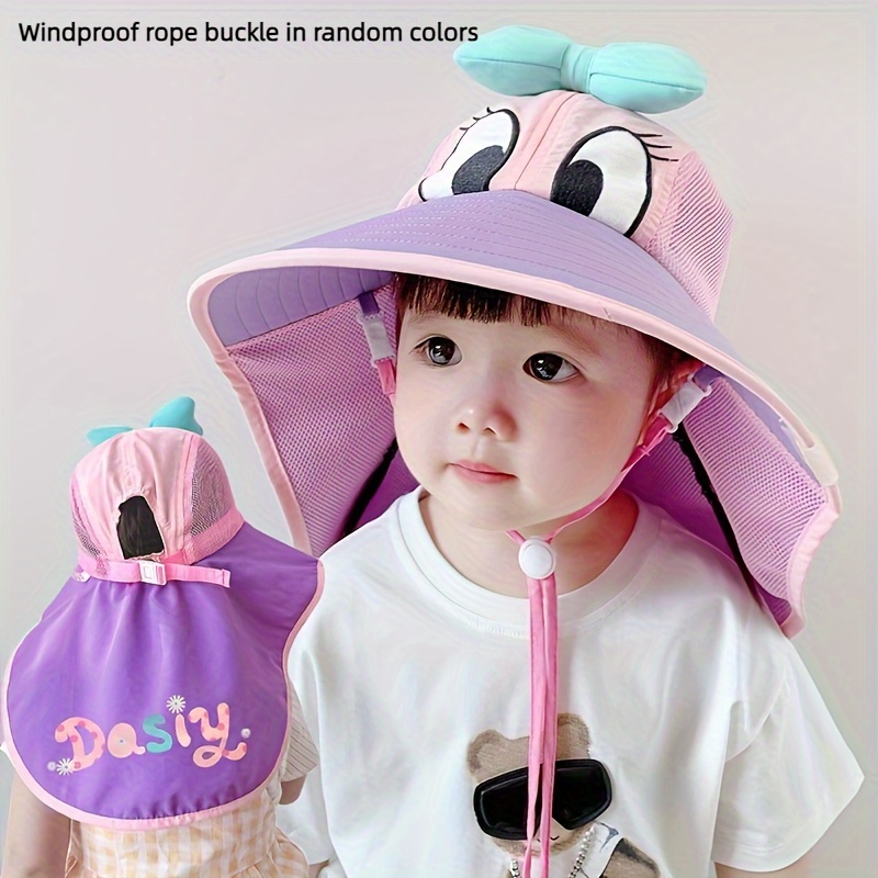 1pc Sun Protection Shoulder Cape Hat For Kids Aged 2-10, Baby Sun Hat,  Girls Wide Brim Fishing Hat, Boys Beach Hat With Whistle(Random Color)
