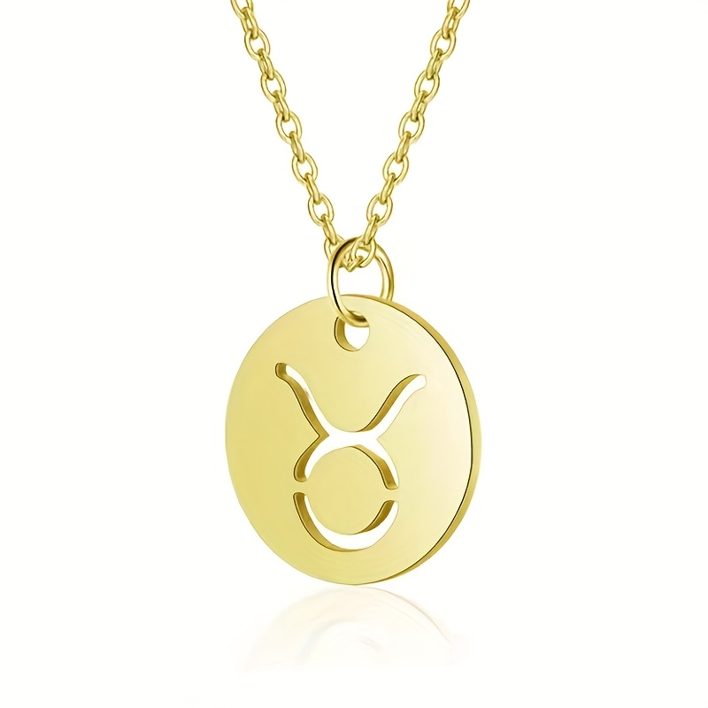 Vintage Zodiac Pendant Necklace Stainless Steel Chain Twelve Constellations