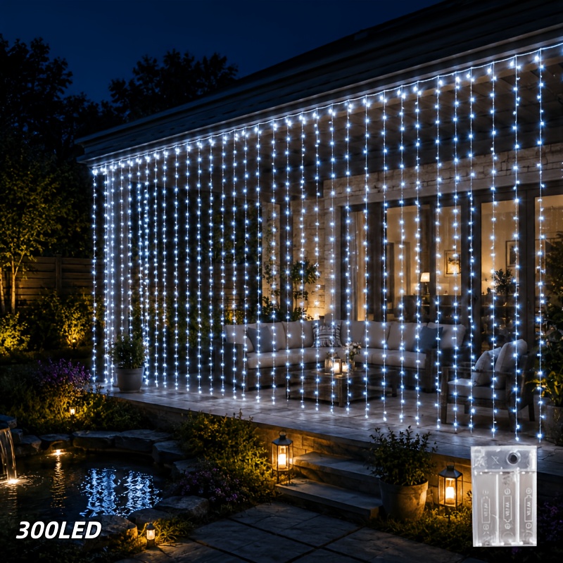 TEMU Battery Operated Curtain Lights 300 Led, 9.84ft X 9.84ft Fairy String Lights With Warm White, Cool White Or Multicolor Lighting, Window Curtain