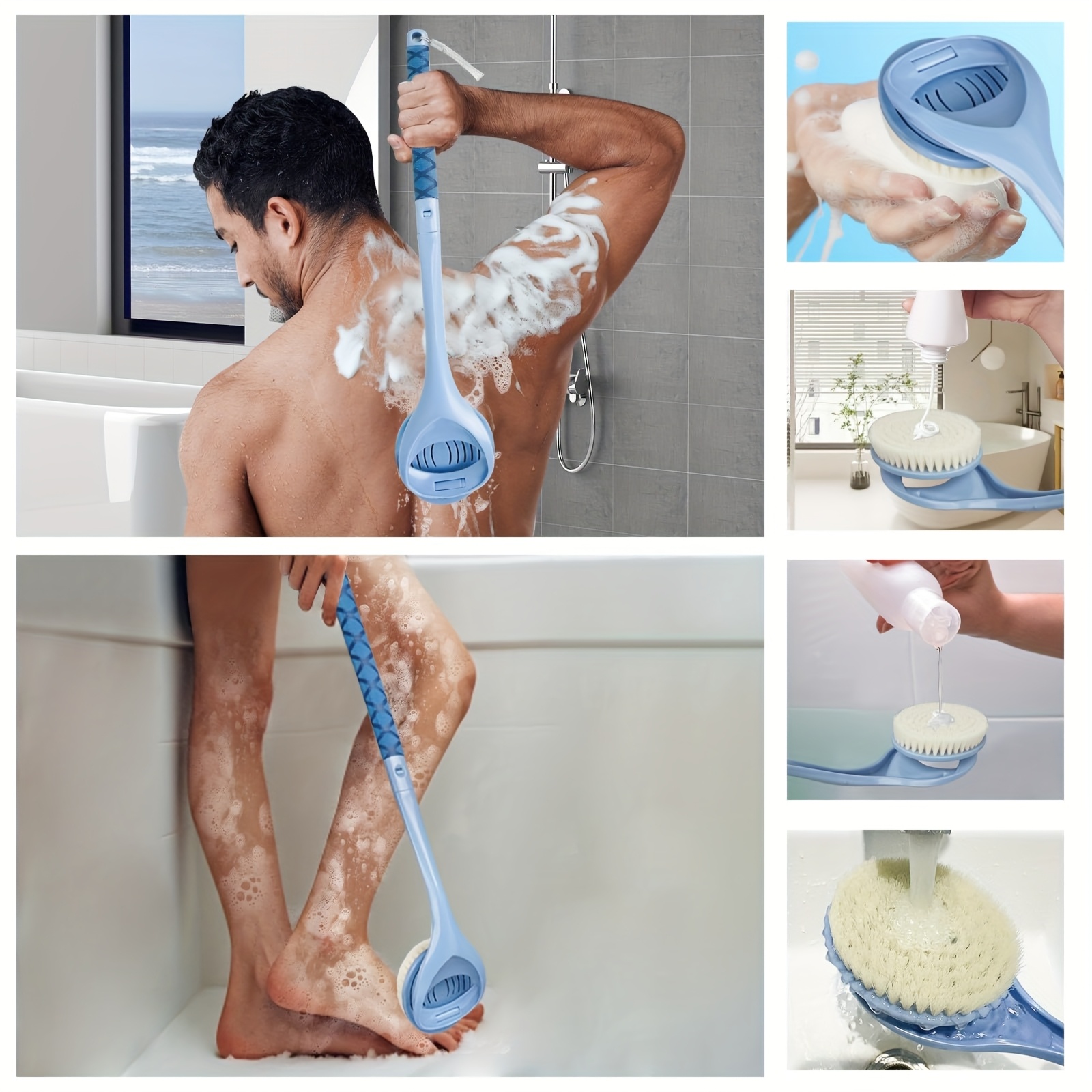 20 4 detachable long handle bath brush with ergonomic handle no electricity needed dual head back scrubber for men women elderly   exfoliation shower cleaning durable high quality fabric no battery required shower cleaning tool   noelectricity needed Product details 1
