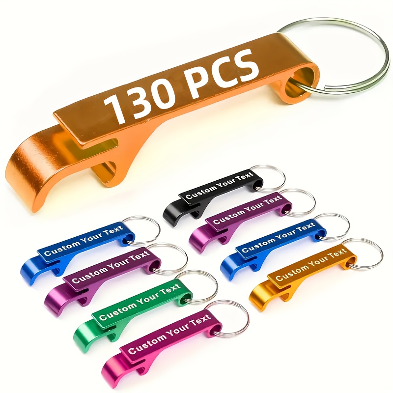 poza articolului 130 de deschizătoare de sticle personalizate din metal, tip breloc - gravate cu text personalizat, robuste și ușoare,   pentru nunți, petreceri, evenimente de afaceri și cadouri promoționale