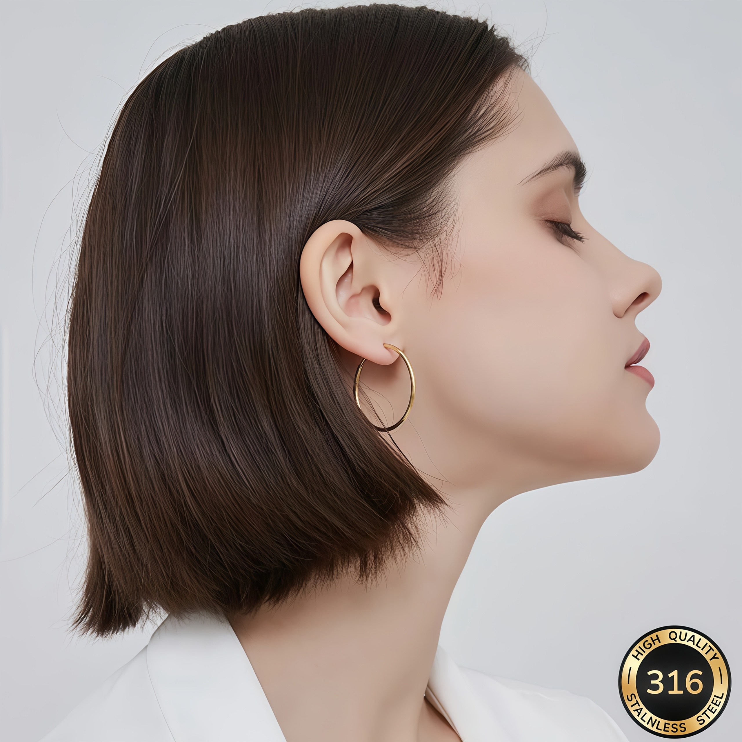 Image of Allergy-proof, Large Round Stainless Steel Earrings For Women. Comfortable And Versatile, High-quality Fashion Accessories For Women' Wear Or Party. The Top For Exquisite Gifts.