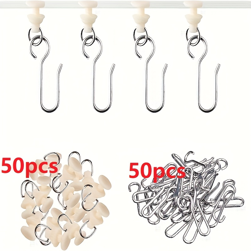 Image of 100pcs Curtain Pulley Hook Set, Including 50 I-beam Pulleys And 50 S13 Hooks