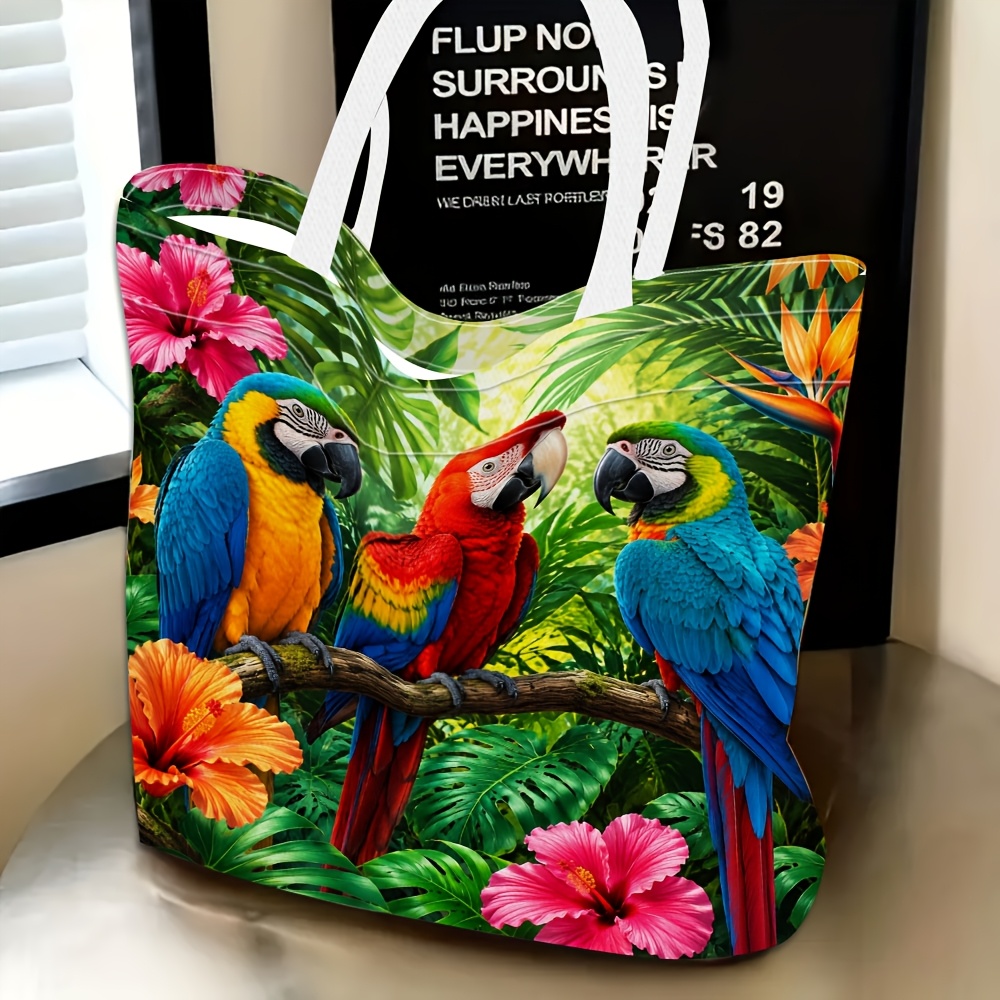 TEMU 1pc Women's Shoulder Bag With Parrot And Floral Theme, Multi-functional And Versatile, Used As A Handbag, Clutch, Or Shoulder Bag, Essential For