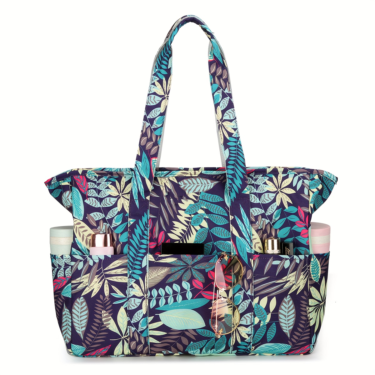 Image of 1pc Beach Bags For Women Tote Bag, Large Beach Bag With Zipper For Gym Travel , Floral Tote Bag, Luggage Bag, Christmas, Halloween Gift