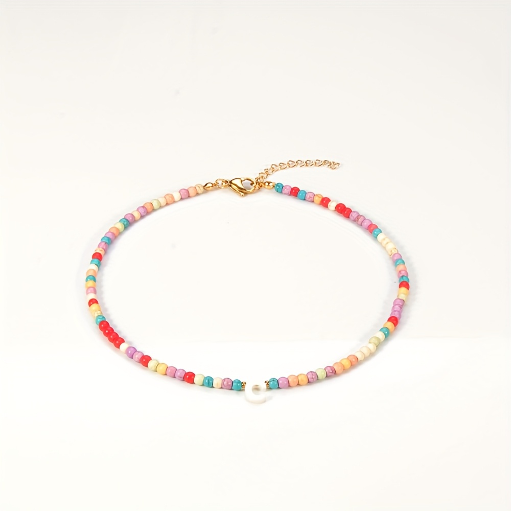 Bohemian Beaded Necklace with Turquoise Initial Pendant
