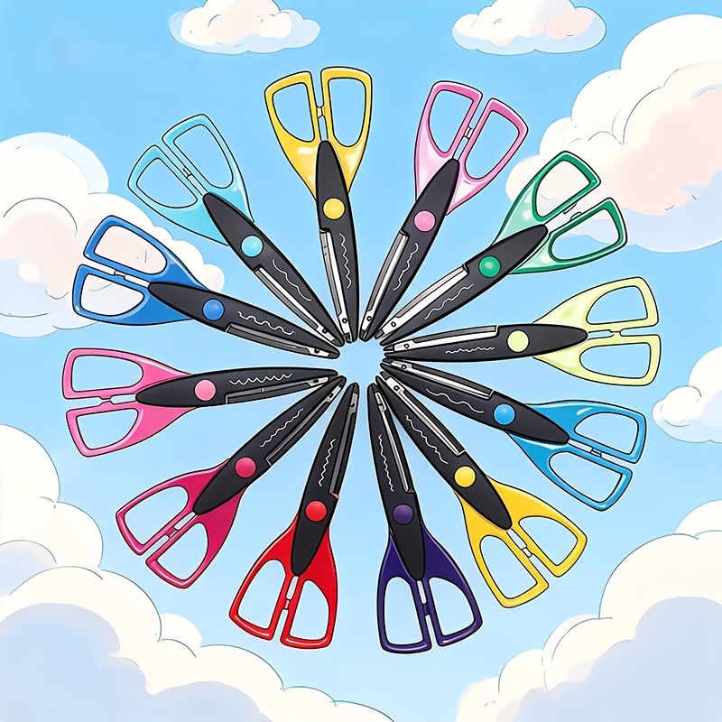 TEMU 1 Set Of 12pcs Lace Scissors, Multi-functional Craft Scissors: Wave / Serrated / Flower With 12 Patterns, Essential Office Scissors For Fabric /