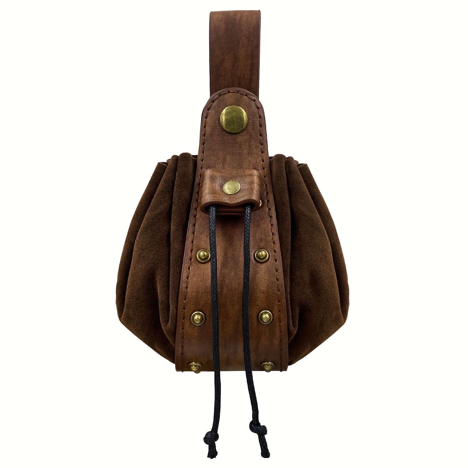 Image of Vintage Medieval Drawstring Pouch, Portable Coin Purse, Rivets Belt Pouch Dice Bag For Larp Ren