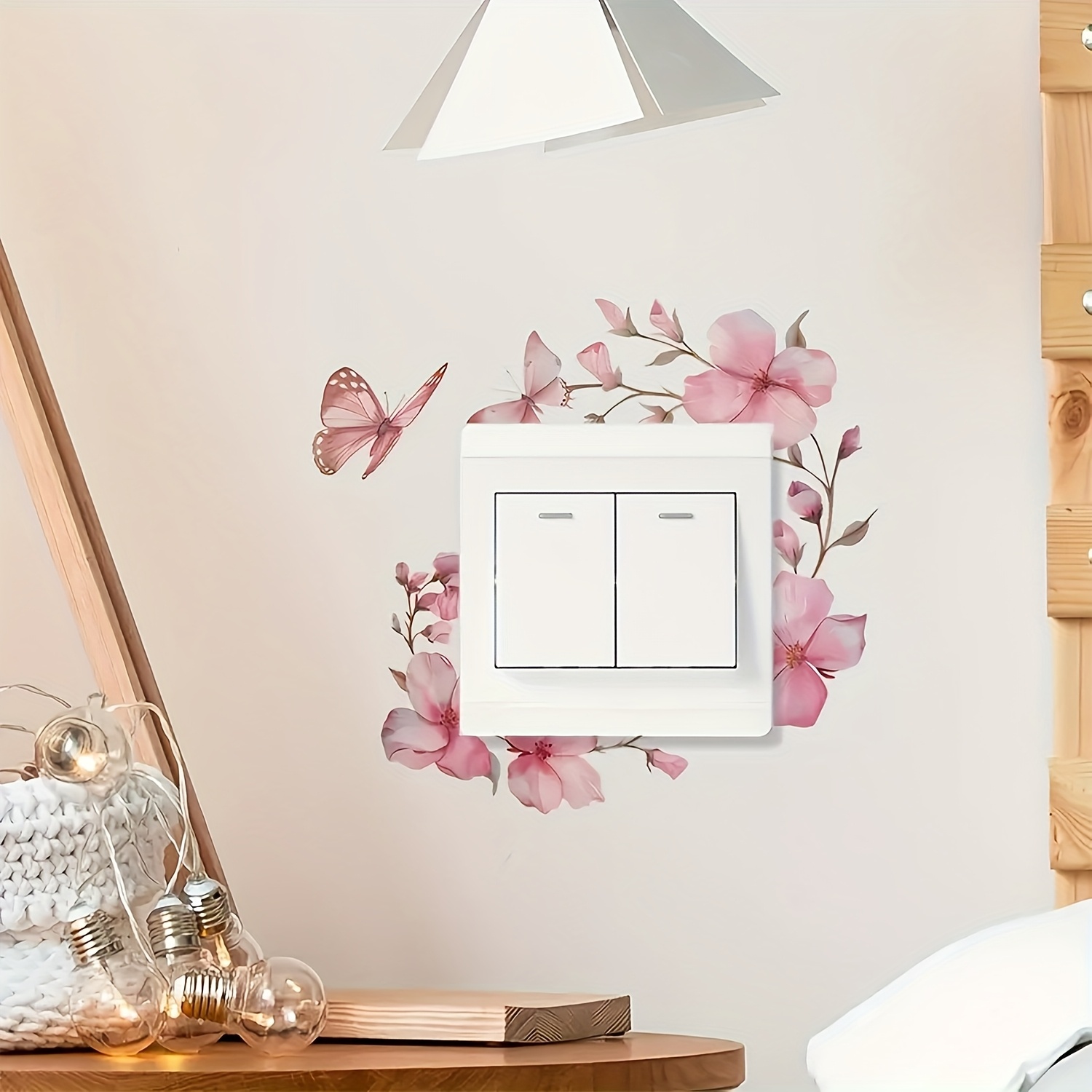 TEMU 1pz Adesivo Decorativo per Interruttori e Prese con Fiori e Rosa, Stile e Naturale, Decorazione per Pareti, per Soggiorno, Camera da Letto,