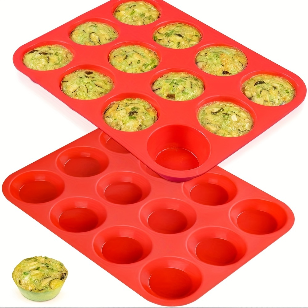 

12 Cups Silicone Muffin Pan - Regular Size Cupcake Pan Muffin Tin For Baking Nonstick Food Grade