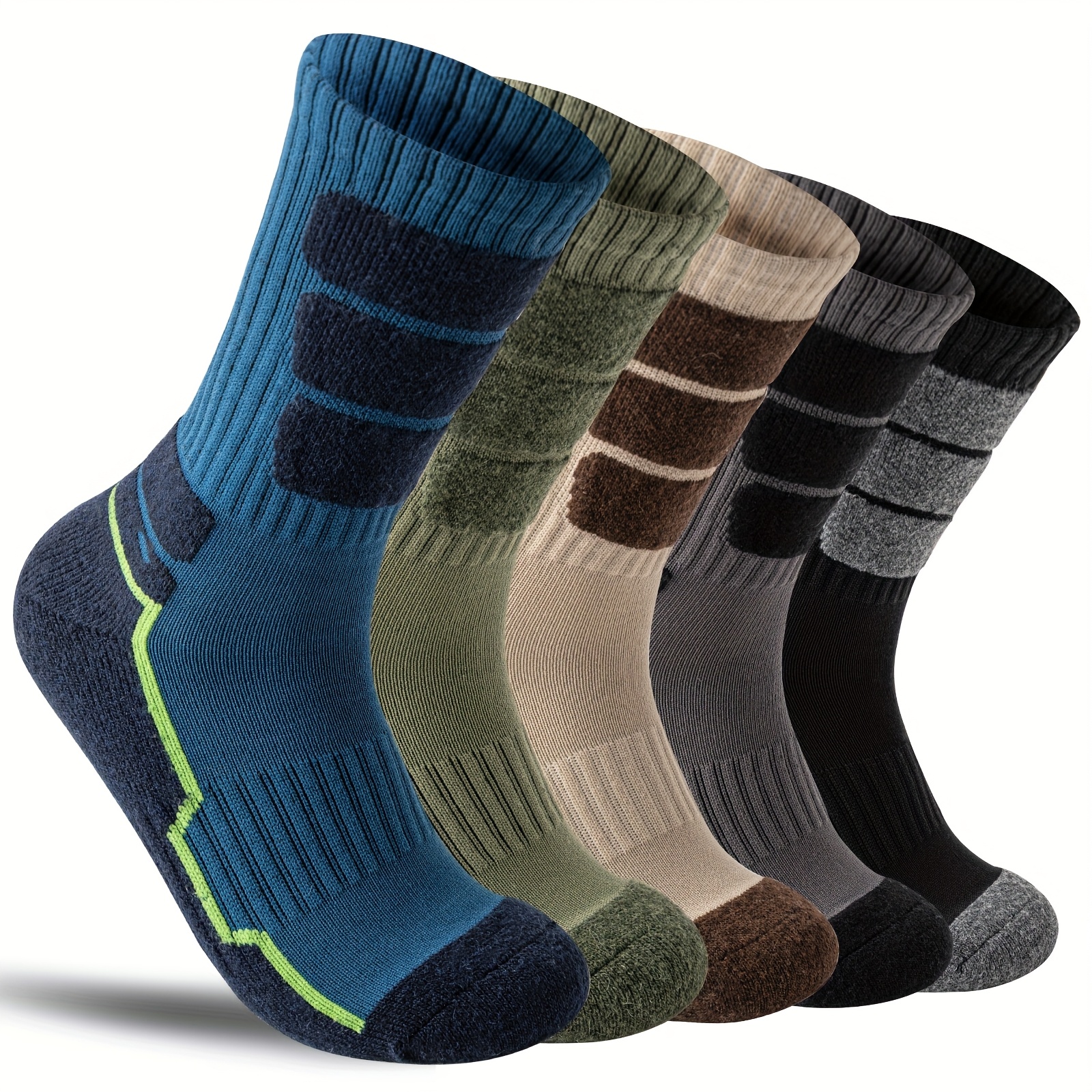 TEMU 5 Pairs Wool Wool Hiking Socks For Women & For Man Compression Support Sweatabsorbing Breathable Thick Cushion For Festival Gift Crew Sock