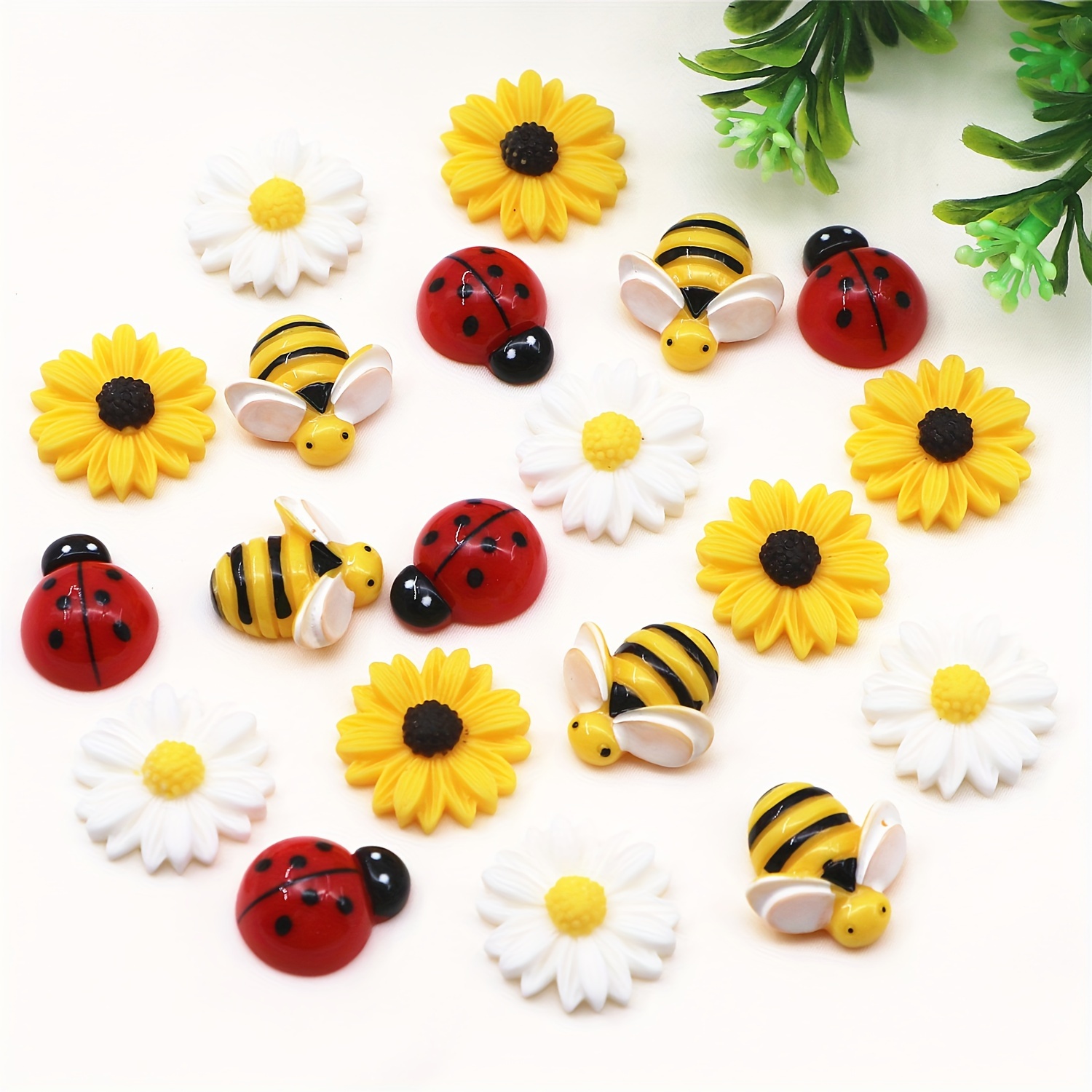 

10/20pcs Resin Daisy, Bee & Ladybug Charms - Flatback Embellishments For Diy Hair Clips, Phone Cases & Crafts, Hair Clips, Adhesive Stickers