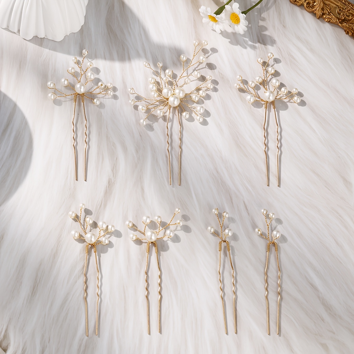 TEMU 7-teiliges Set minimalistischer und stylischer Haarnadeln mit Kunstperlen, elegante und vielseitige Accessoires für Partys und wunderschöne
