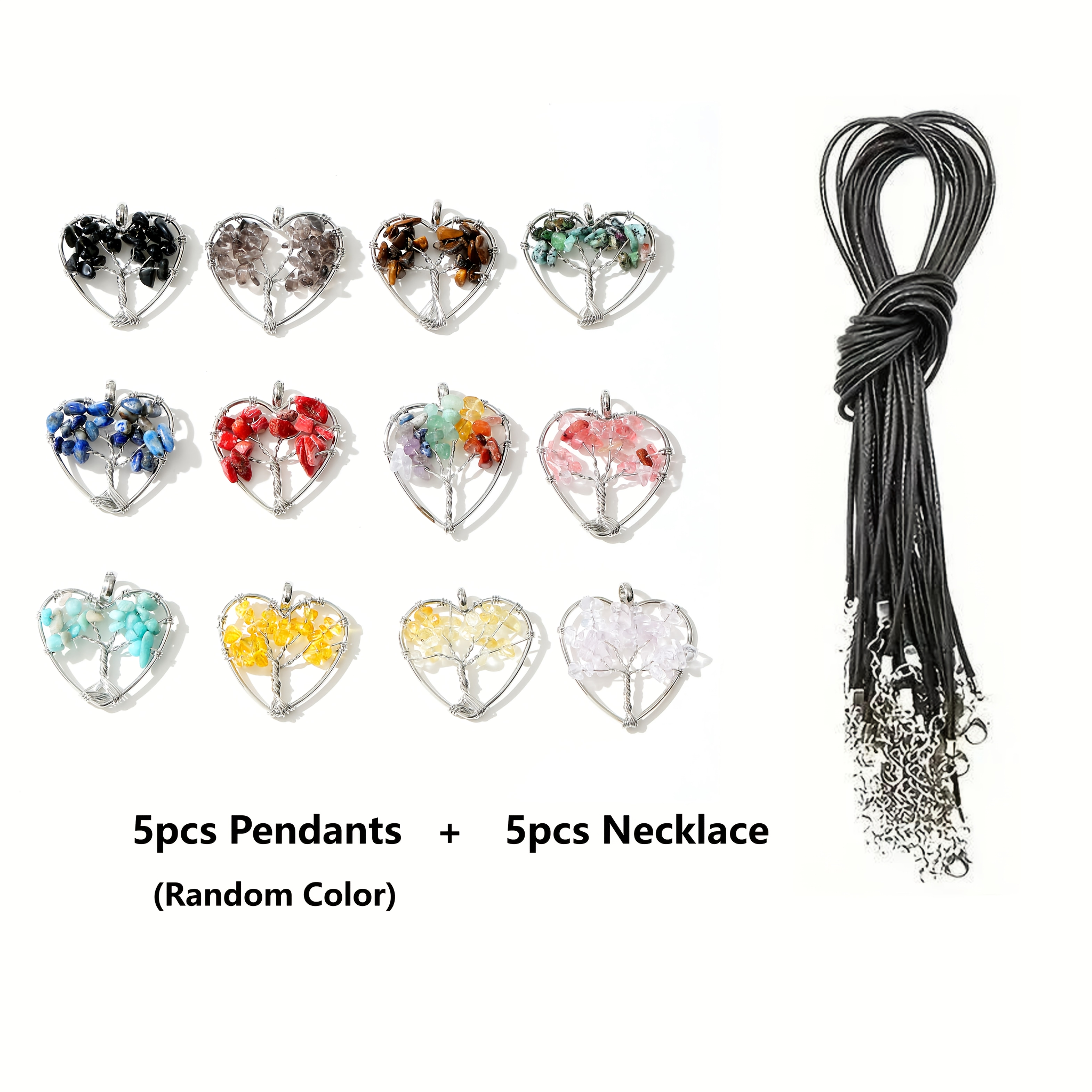 10pcs Natural Stone Pendant Necklace, 30mm Heart-shaped Ornament With Black Cord, Making Kit For Necklaces - Ideal New Year And Valentine's Day Gift