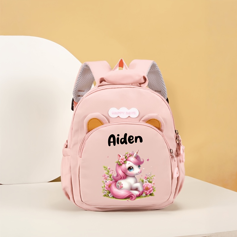TEMU 1pc Back-to-school Cute Versatile Personalized Bear-shaped Casual Backpack, Customizable With Name Text Or Number, Featuring Fashionable Pink
