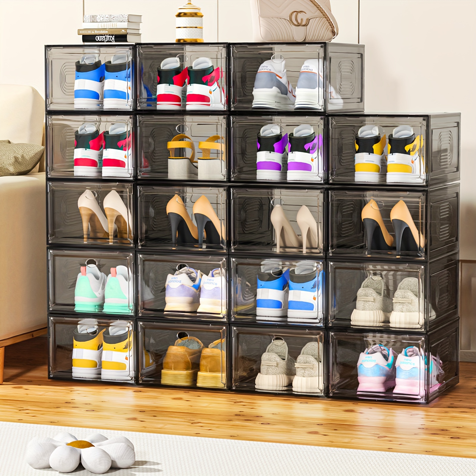 

Clear Shoe Storage Organizer With Magnetic Door, Stackable Boxes For Closet, Foldable Space-saving Shoe Rack For Sneaker Boot Container, Plastic Shoe Box 6 Pack, 8 Pack