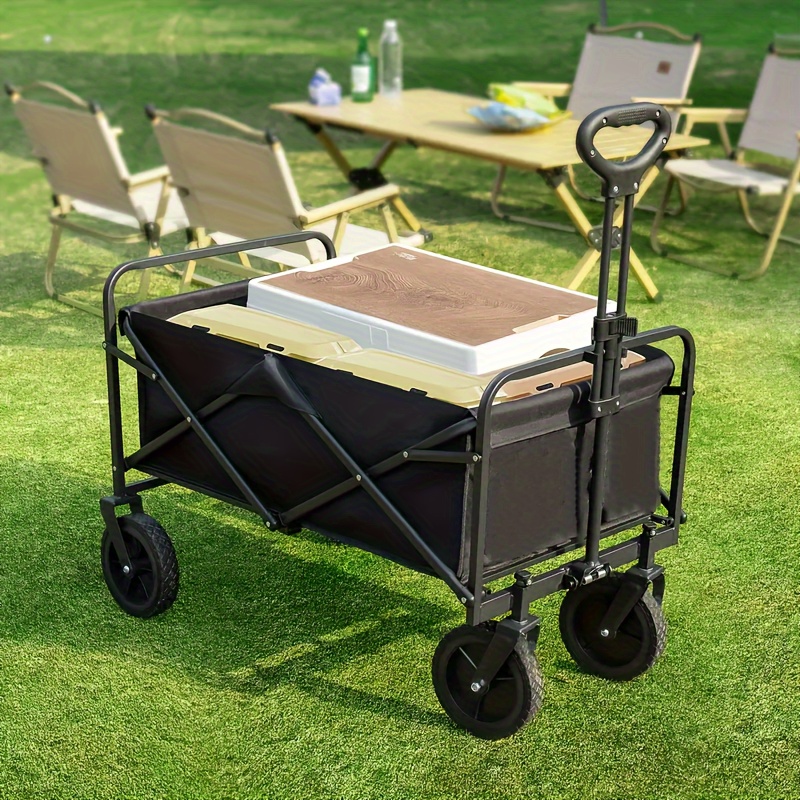 

All-terrain Collapsible Utility Wagon With Quiet Solid Tires, Adjustable Handle, Durable 600d Oxford Fabric - Ideal For Camping, Tailgating, Shopping Adventures