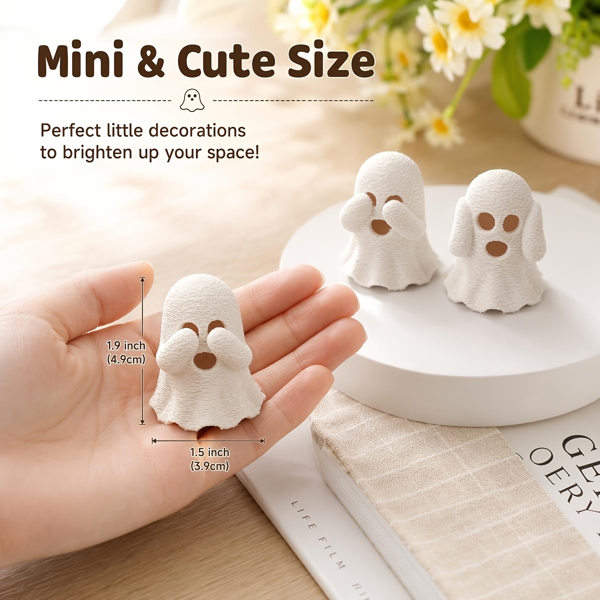 TEMU Collectible Figurines For Halloween For Halloween Figurines Set Of 3 - Cute Spooky Desk Decor For Home Office Shelf, Funny Statues For Autumn &