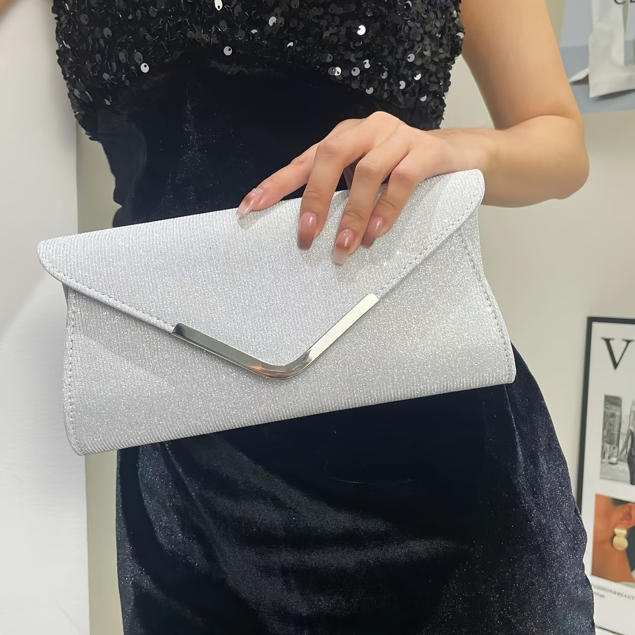 Image of Elegant Glitter Envelope Clutch, Women's Wedding Party Dress Luxury Evening Bag