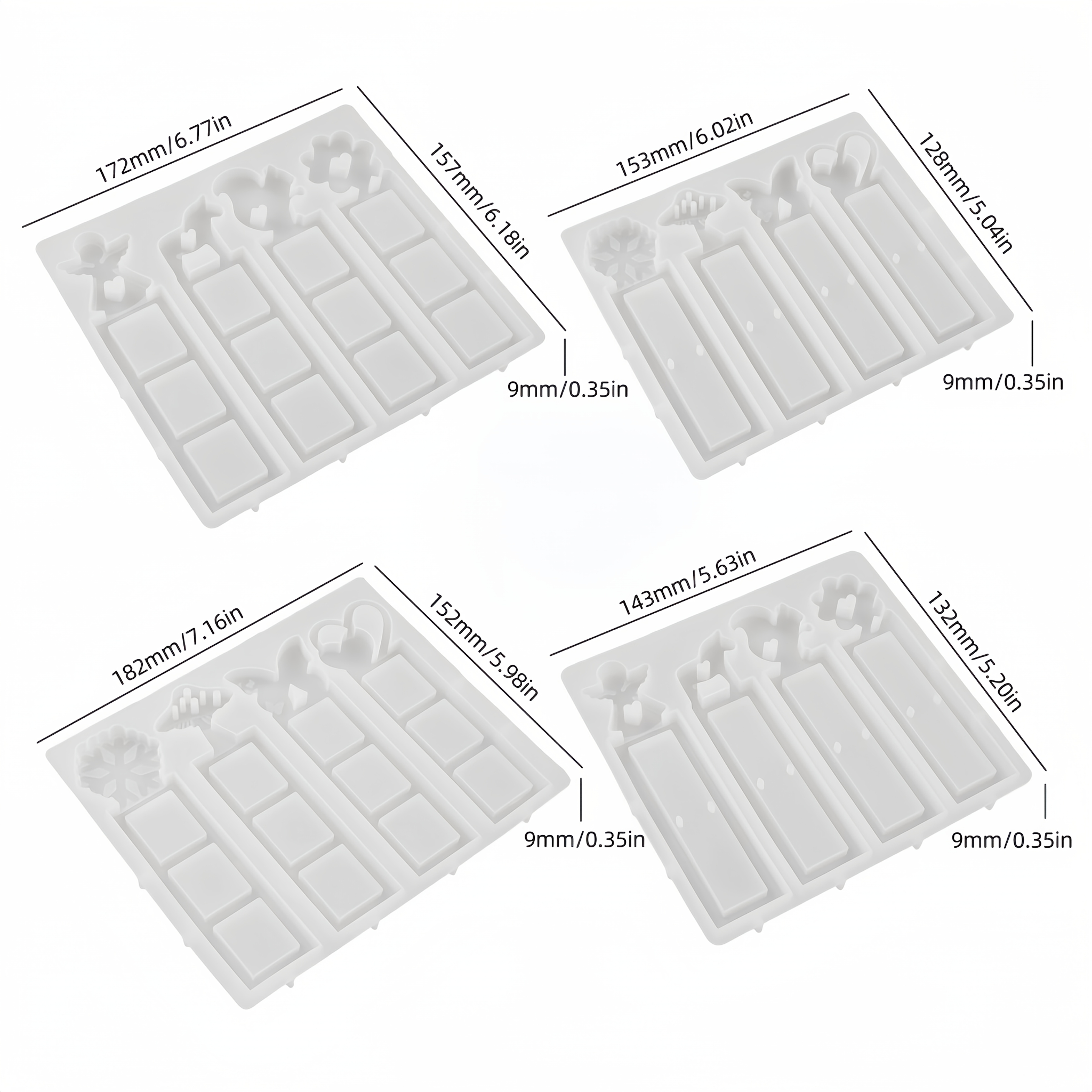 Image of 4pcs 16 Grid Tray Silicone Mold, Concrete Cement Plaster Casting Mold, Love Heart Mushroom Tray Gift Mold, Holiday Gift