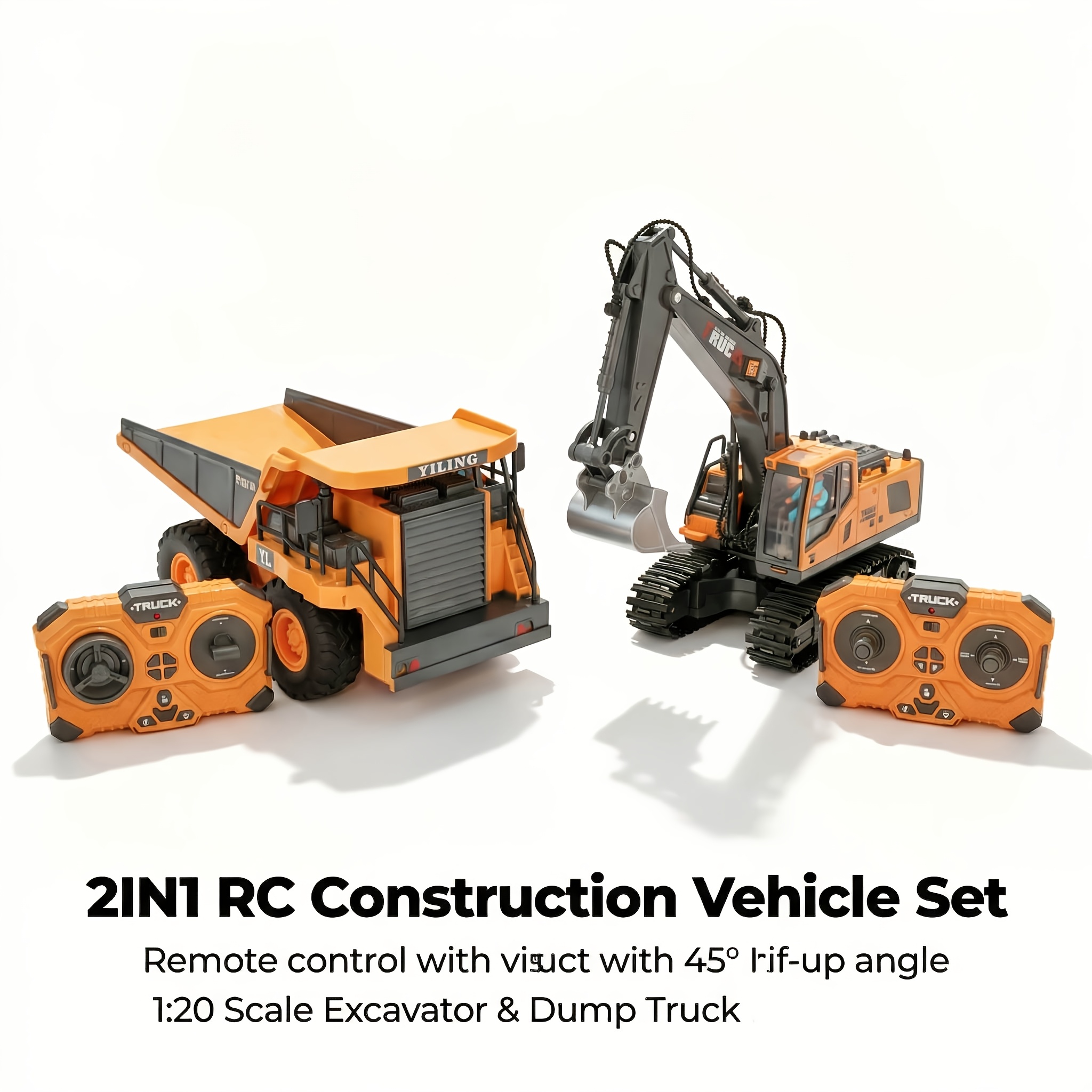 Image of 4pcs/ 3pcs/ 2pcs Remote Vehicle Set, 2.4g 11-channel Rc Excavator, Dump Truck And Bulldozer Alloy Plastic Construction Toy Car Kit