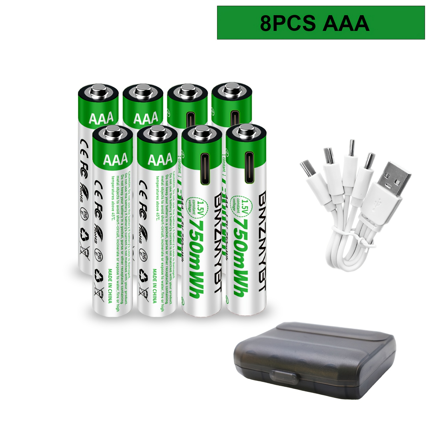 TEMU 8pcs Aaa Battery, Usb/type-c Aaa Rechargeable Lithium , High Capacity 1.5v 750mwh Rechargeable Lithium Battery, 1.5 Hours Fast Charge, Output,