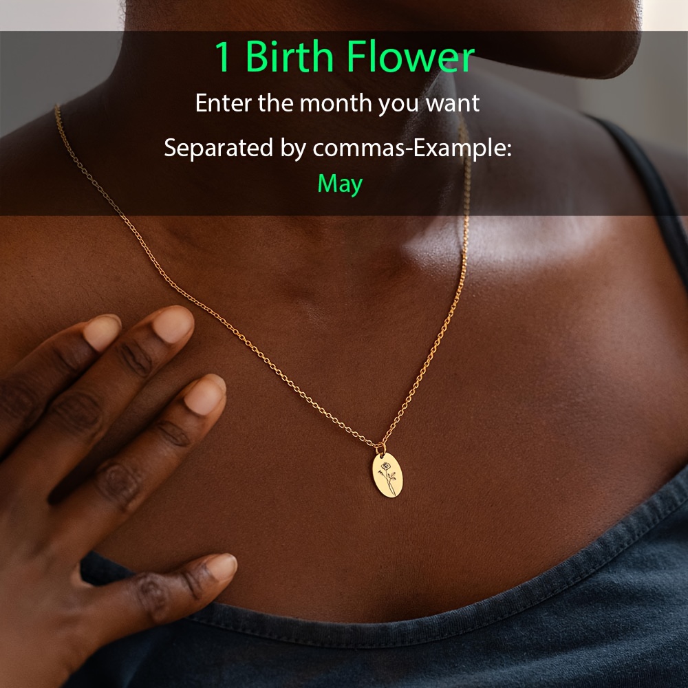 TEMU Personalized Women's Exquisite Birth Flower Pendant Necklace, 18k Gold Plated, Customizable 1-3 Birth Flowers, Bohemian Style, Perfect Gift For