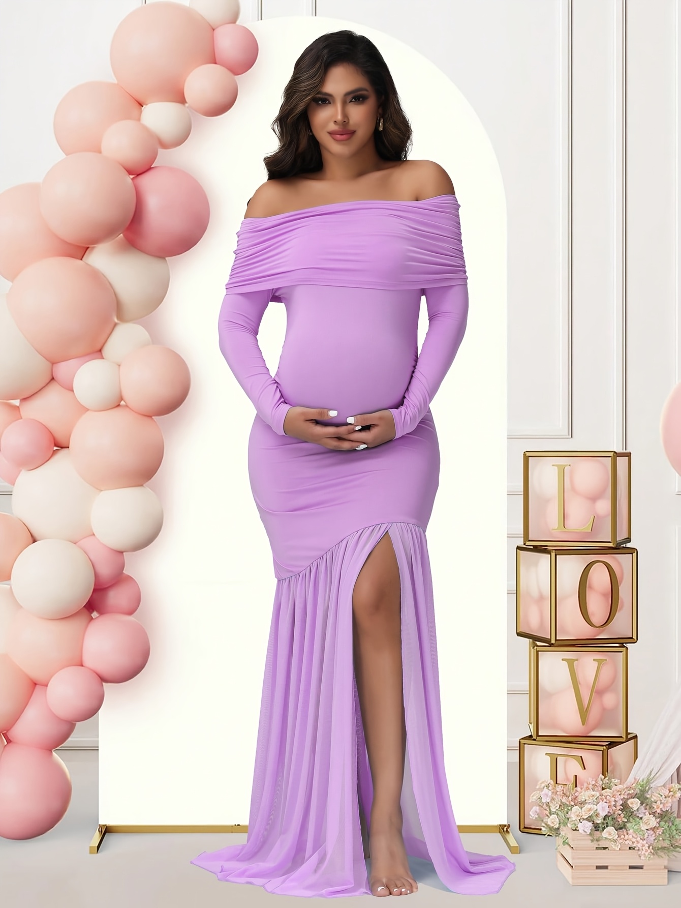 maternity shoulder shower dress elegant mermaid tail maxi - Temu