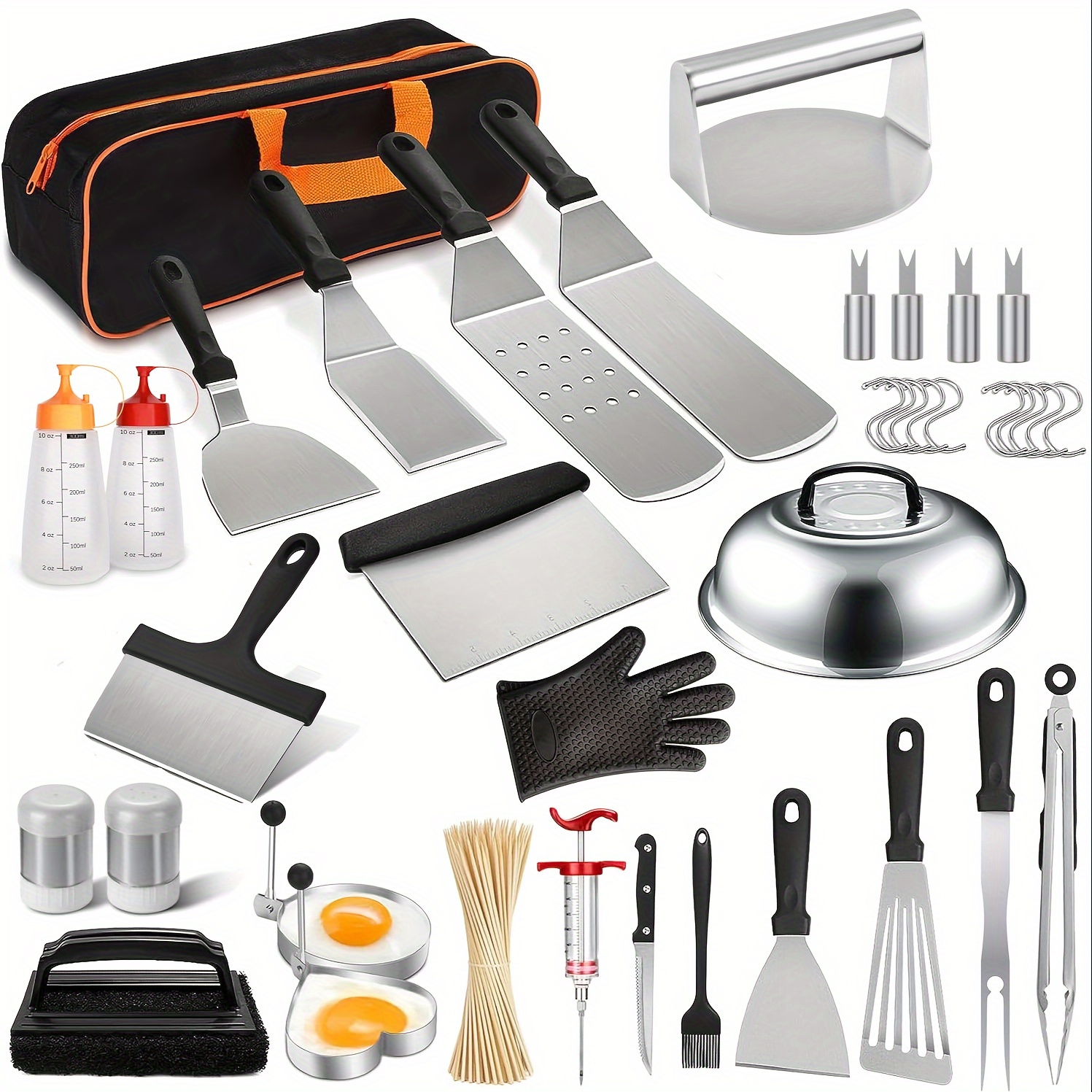

136-piece Tray Kit [2024 Upgrade ]-tray Tools Are Ideal For Grilling, Flat Top Grills, And Professional Round Melting Domes With Cast Iron Crushing Burgers For Outdoor Grilling