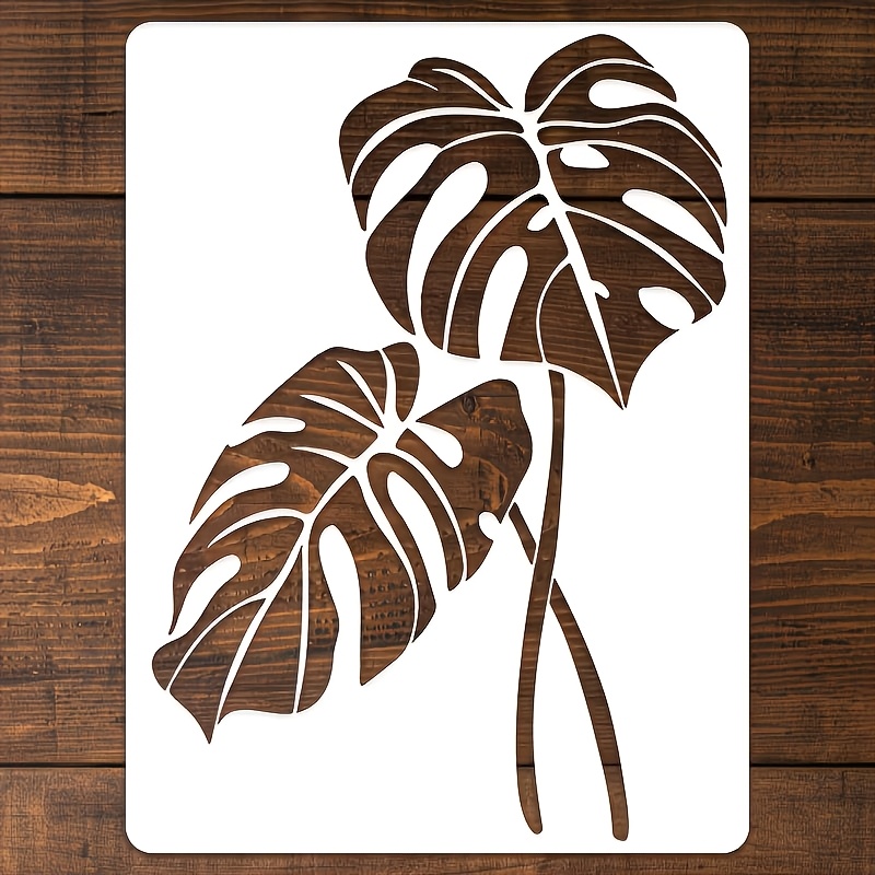 TEMU Grand pochoir à motif de feuilles de Monstera, 40 X 30 cm, réutilisable, pochoir de peinture de texture de Monstera de plante de forêt , pochoir