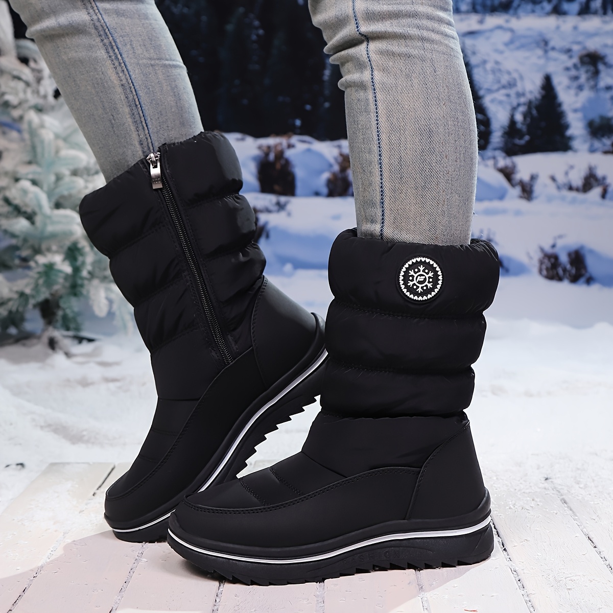 Image of Women's Couple New Thick-sole Anti-slip Wear-resistant Hiking Sports Casual Shoes For Motorcycle , Warm Outdoor Snow Boots Luoyue