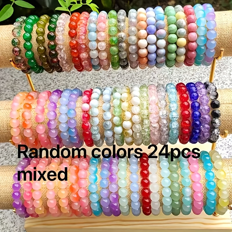 TEMU Set di braccialetti boemiani a con perline, colori casuali, 24 pezzi, braccialetti colorati con perline di vetro per , per vacanze e feste ,