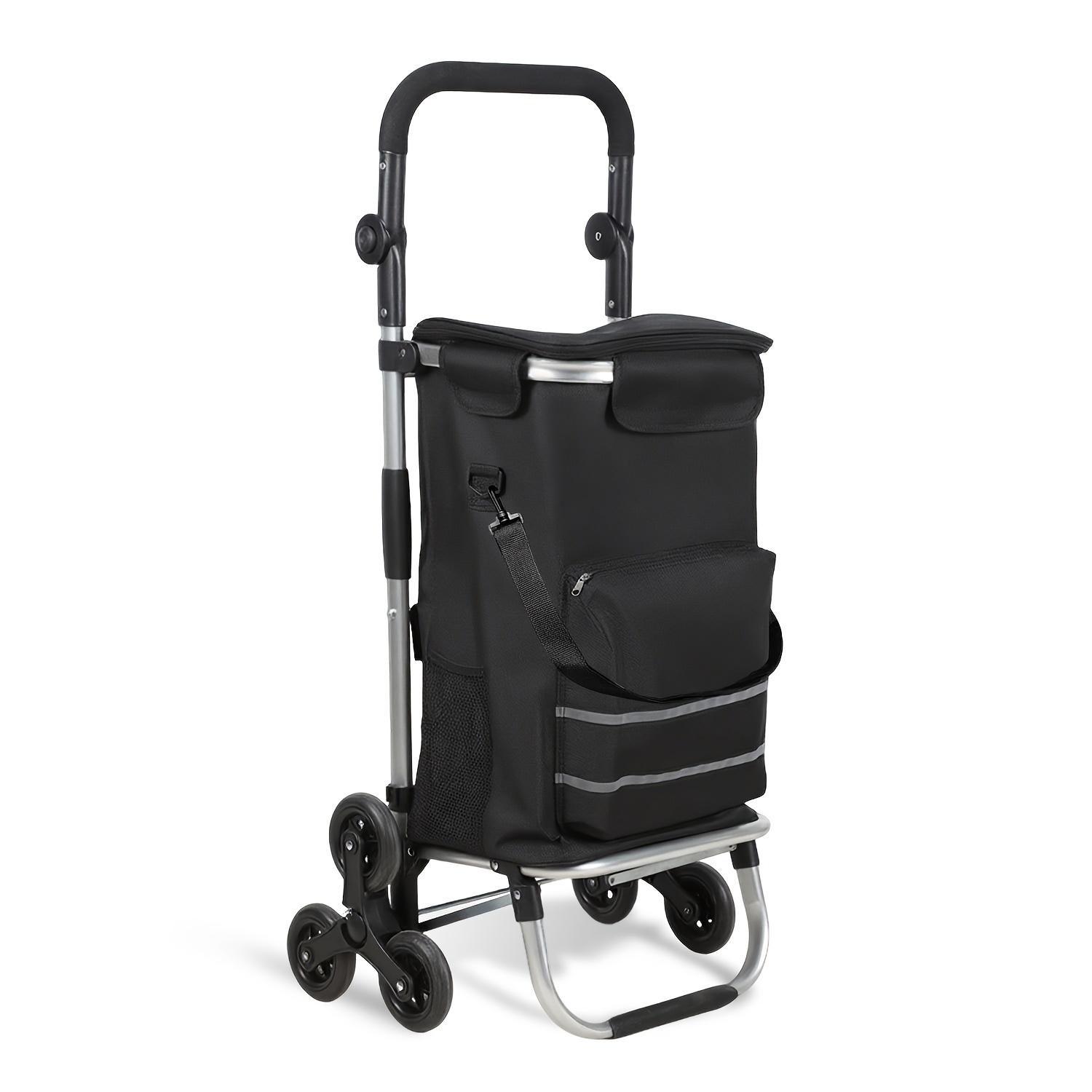 41-liter Foldable Stair-climbing Shopping Cart, 50 Kg Weight Capacity And Large Capacity | 3-wheel System Designed For Stairs, Sturdy Frame, And Foldable Handlebar | Black