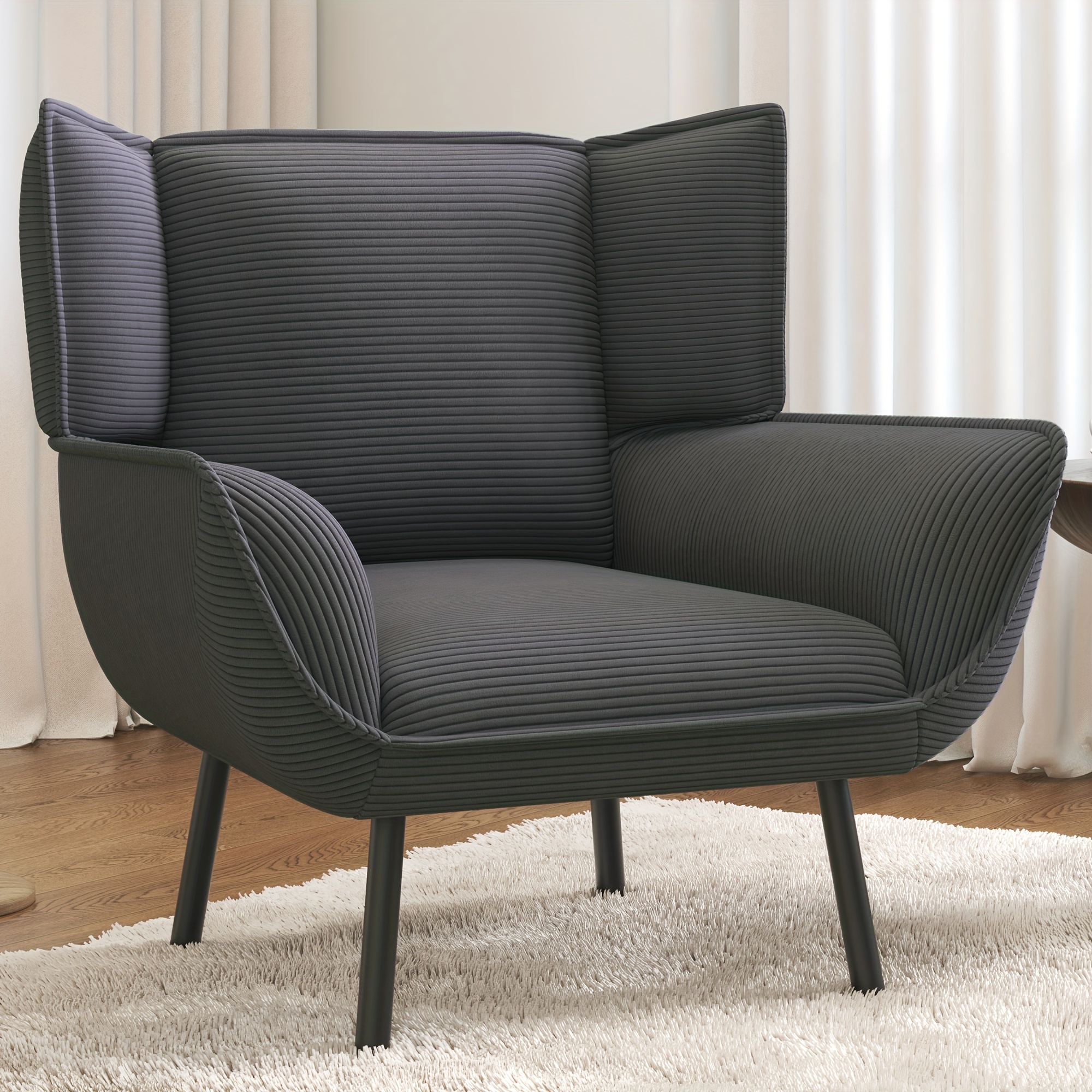 Wingback Accent Chair - Cozy Upholstered Chair For Living Room, Comfortable Reading Chair For Bedroom, Soft Corduroy Design