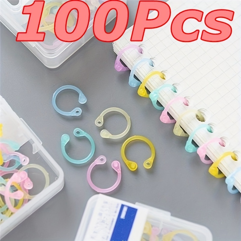 

Ensemble de papeterie créatif avec 100 pièces de peignes et reliures de classeur en plastique coloré pour cahiers, calendriers, porte-clés - Anneaux de feuilles mobiles multicolores