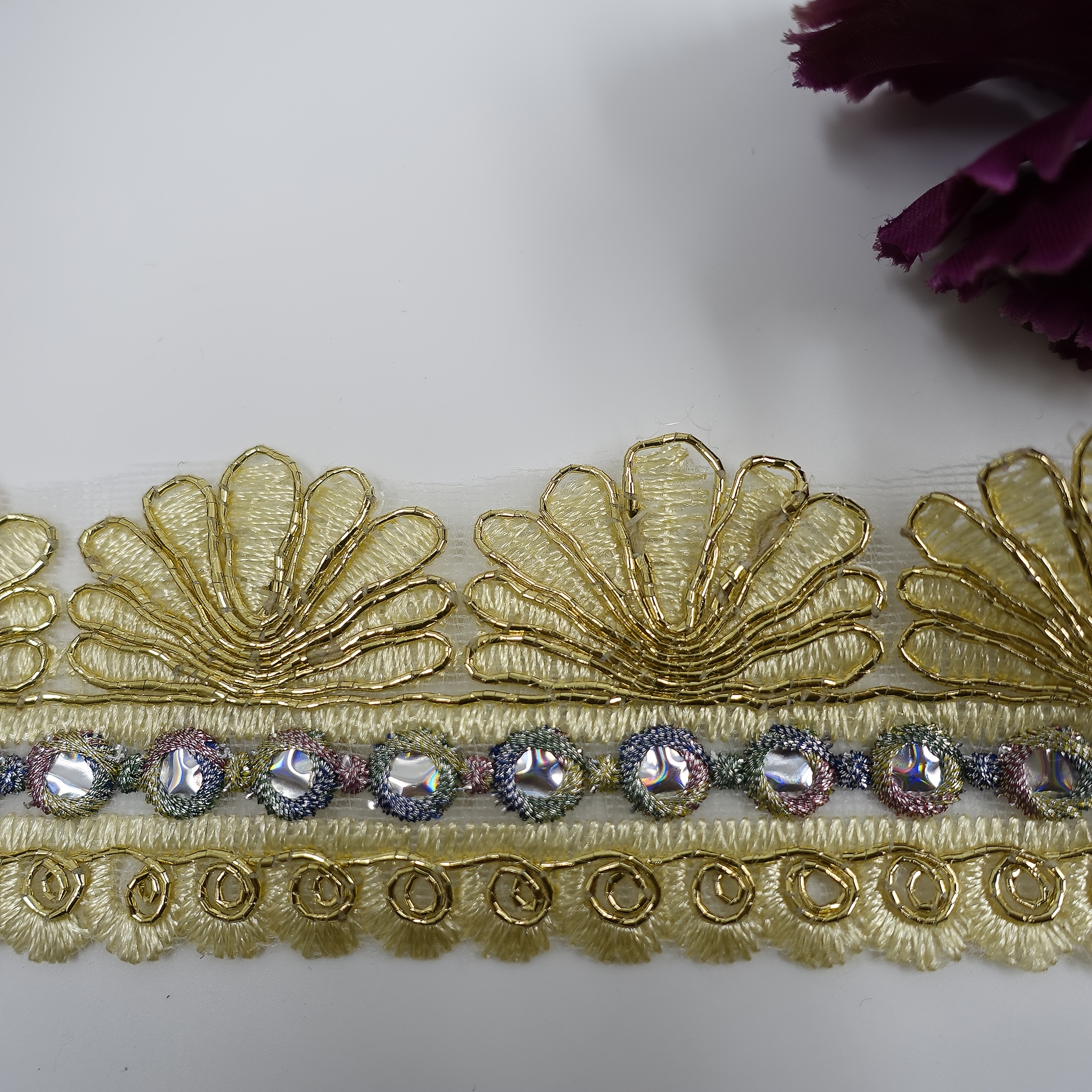 Brightly Colored Lace with Yellow Embroidered Flowers