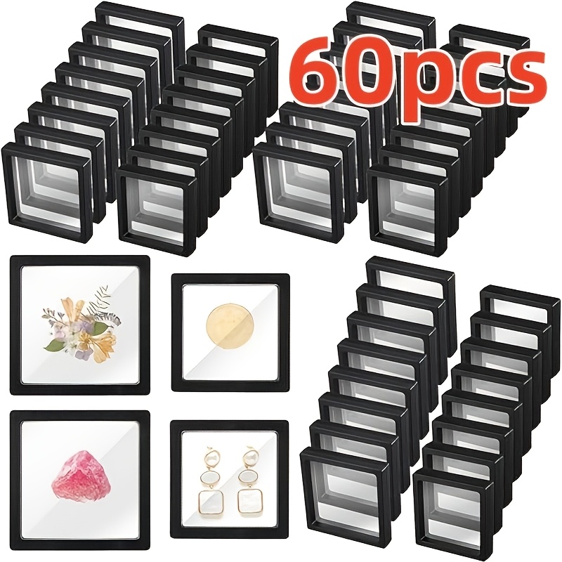 TEMU 60 Floating Frame Display Boxes Made Of Transparent Plastic, 3d Floating Frame, Transparent Pe Film, Bead Jewelry Box, Medal Shell, Coin Display