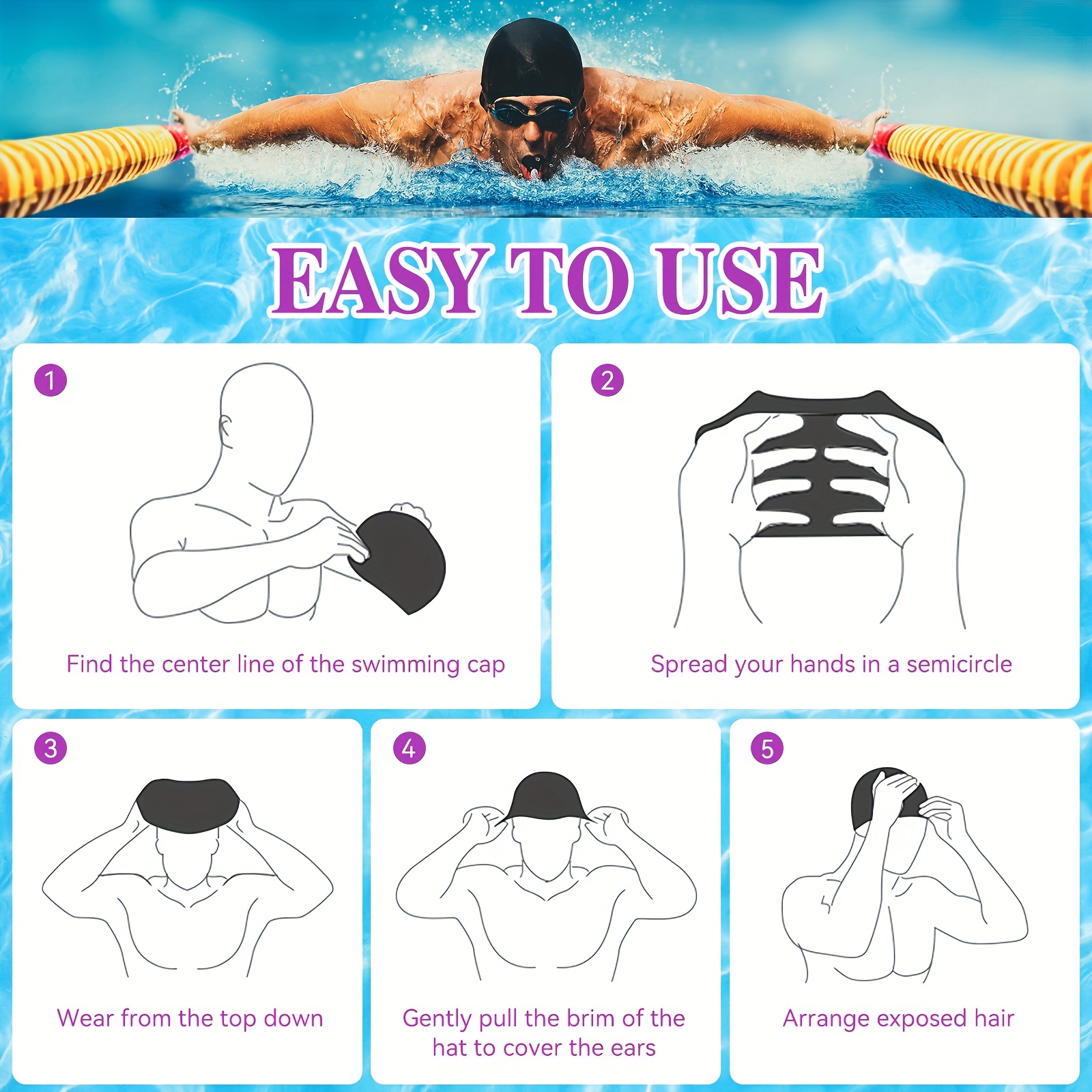 24 piezas gorro de natación unisex para , gorro de silicona impermeable para hombres y mujeres, elástico, antideslizante, , ideal para entrenamiento y competición, cabello largo y corto Detalles del producto 3