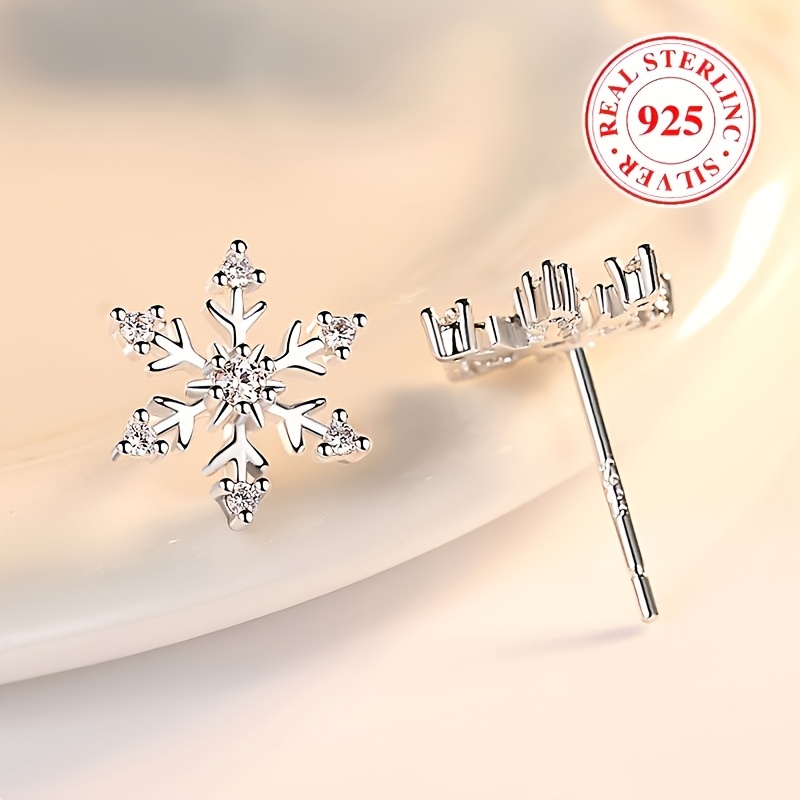 

925 Silvery Stud Snow Design Elegant Christmas Gift Valentine's Day Birthday Gift For Girlfriend